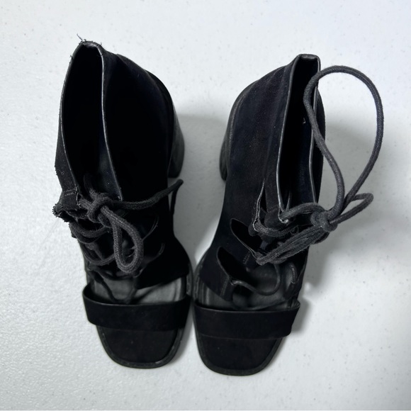 ASOS Black Faux Suede Lace Up Peep Toe Block Heels Size 6 - Picture 8 of 14